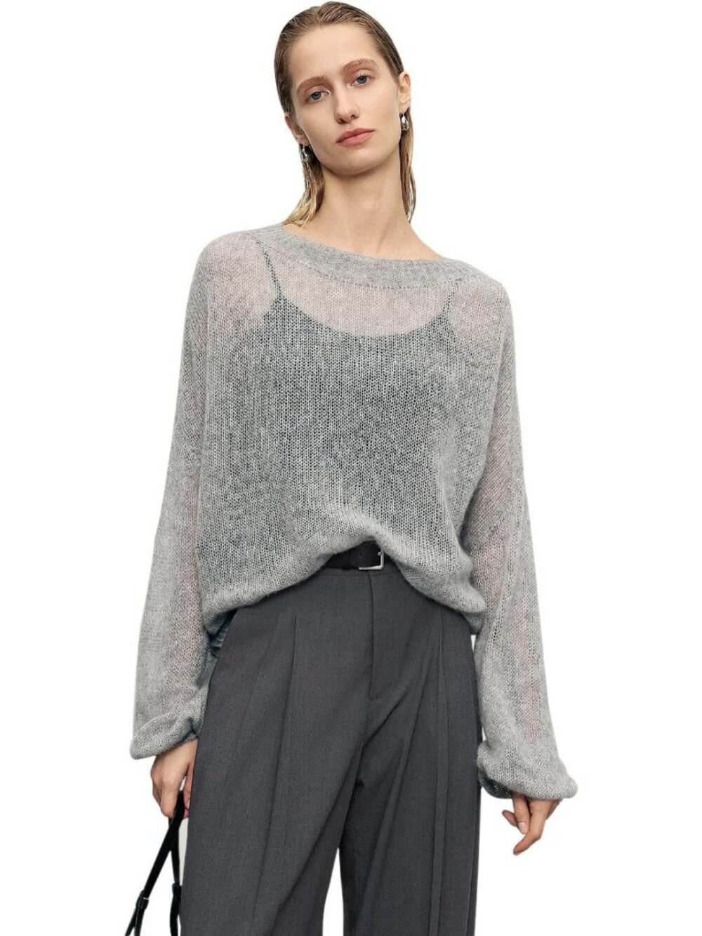 Lightweight Silk Cashmere Blend Sweater for Women, Crewneck Knit Pullover Jumper